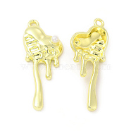 Rack Plating Alloy with ABS Plastic Imitation Pearl Pendants, Cadmium Free & Nickel Free & Lead Free, Melting Heart Charms, Light Gold, 32.5x13x5mm, Hole: 1.6mm(FIND-C018-05LG)