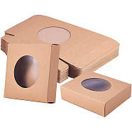 Foldable Kraft Paper Boxes, with Clear Window Paper Boxes, Square, BurlyWood, 10x10x2.4cm(CON-WH0068-63A)
