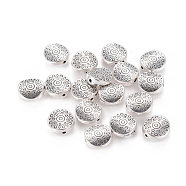 Tibetan Style Alloy Beads, Cadmium Free & Nickel Free & Lead Free, Flat Round with Star, Antique Silver, about 10mm in diameter, 4mm thick, hole: 1.5mm(LF10793Y-NF)