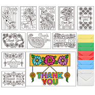 1 Set Thank You Theme Coloring Paper Greeting Cards Sets, Rectangle, with 10Pcs Kraft Paper Envelopes, Mixed Shapes, 110~203.2x152.4~160x0.5mm(AJEW-GA0007-26B)