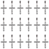 CHGCRAFT Tibetan Style Alloy European European Dangle Charms, Large Hole Pendants, Crucifix Cross, For Easter, Antique Silver, 67mm, Hole: 5mm, 30pcs/box(FIND-CA0002-56)