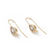 Real 18K Gold Plated Brass Earring Hooks, with Cubic Zirconia and Vertical Loops, Teardrop, Cadmium Free & Nickel Free & Lead Free, Clear, 24~25mm, Pendant: 11x6mm, Hole: 1.2mm, 20 Gauge, Pin: 0.8mm(KK-B060-07G-02)