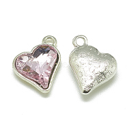 Alloy Glass Pendants, Faceted, Heart, Platinum, Pearl Pink, 17x15x5mm, Hole: 1.5mm(PALLOY-T040-12mm-10)