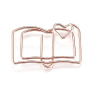 Book Shape Iron Paperclips, Cute Paper Clips, Funny Bookmark Marking Clips, Rose Gold, 19x30x3mm(X-TOOL-L008-022RG)