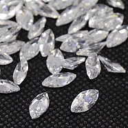 Clear Grade A Horse Eye Cubic Zirconia Pointed Back Cabochons, Faceted, 4x2x1.4mm(X-ZIRC-M003-4x2mm-007)