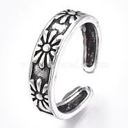 Alloy Cuff Finger Rings, Wide Band Rings, Flower, Antique Silver, Size 5, 16mm(RJEW-T006-27)