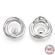 Rhodium Plated 925 Sterling Silver Peg Bails, Ring Shape, For Half Drilled Beads, Nickel Free, with S925 Stamp, Real Platinum Plated, 14.5x14x5.5mm, Hole: 1.8mm, Pin: 0.9mm(STER-T004-44P)