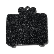 Acrylic Pendants, with Glitter Powder, for DIY Making Keychain, Television, Black, 49.5x48x2mm, Hole: 3mm(SACR-E005-10)