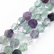 Natural Fluorite Beads Strands, Star Cut Round Beads, Faceted, 6~7x5~6mm, Hole: 1mm, about 59pcs/strand, 14.96 inch(38cm)(X-G-S376-001A)