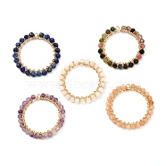 Gemstone Pendants, with Natural Gemstone Beads and Real 18K Gold Plated Brass Findings, Ring, 31x3mm, Hole: 1mm(PALLOY-JF00967)
