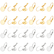 40Pcs 2 Colors 304 Stainless Steel Leverback Earring Findings, Flat Round Earrings Setting for Cabochon, Golden & Stainless Steel Color, 20.5x10x11mm, Pin: 0.8mm, 20Pcs/color(KK-UN0002-07)