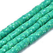 Handmade Polymer Clay Beads Strands, for DIY Jewelry Crafts Supplies, Heishi Beads, Disc/Flat Round, Medium Aquamarine, 6x0.5~1mm, Hole: 1.8mm, about 320~447pcs/strand, 15.75 inch~16.14 inch(40~41cm)(CLAY-N008-010F)