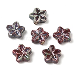 Vintage Handmade Porcelain Beads, Fancy Antique Glazed Porcelain, Flower, Dark Red, 27.5x29.5x11mm, Hole: 3.5mm(PR-NH0003-01B)