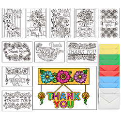 1 Set Thank You Theme Coloring Paper Greeting Cards Sets, Rectangle, with 10Pcs Kraft Paper Envelopes, Mixed Shapes, 110~203.2x152.4~160x0.5mm(AJEW-GA0007-26B)