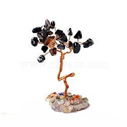 Natural Gemstone Chips and Natural Obsidian Pedestal Display Decorations, with Rose Gold Plated Brass Wires, Lucky Tree, 60~131mm(G-PW0004-24D)