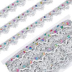 Elite 2 Cards Wave-Shaped Polyester Ribbons, with Colorful Sequins, Silver, 1-3/8 inch(34mm), about 9.30 Yards(8.5m)/card(OCOR-PH0001-89B)
