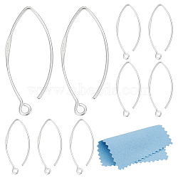 5 Pairs 925 Sterling Silver Earring Hooks, Marquise Ear Wire, with S925 Stamp, 1Pc Silver Polishing Cloth, Silver, 21 Gauge, 30mm, Hole: 2mm, Pin: 0.7mm(STER-BC0002-22B)