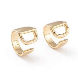 Brass Cuff Rings, Open Rings, Long-Lasting Plated, Real 18K Gold Plated, Letter.D, Size 6, 17mm(RJEW-L097-06D)