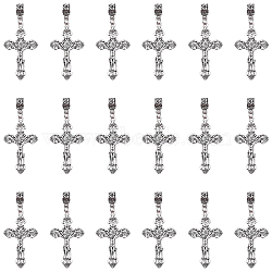 CHGCRAFT Tibetan Style Alloy European European Dangle Charms, Large Hole Pendants, Crucifix Cross, For Easter, Antique Silver, 67mm, Hole: 5mm, 30pcs/box(FIND-CA0002-56)