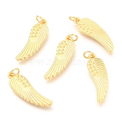 Alloy Pendants, Long-Lasting Plated, with Jump Ring, Wing, Real 18K Gold Plated, 25.5x8x2mm, Hole: 3.5mm(PALLOY-B024-36G)