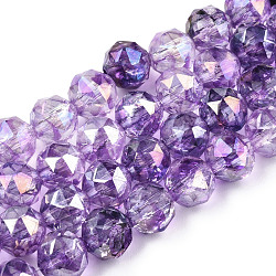 Transparent Electroplate Glass Beads Strands, AB Color Plated, Faceted, Round, Medium Orchid, 8x7.5mm, Hole: 1.8mm, about 50pcs/strand, 14.96''(38cm)(EGLA-N006-077E)