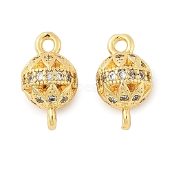 Brass Micro Pave Cubic Zirconia Connector Charms, Round, Real 18K Gold Plated, 13x7.5x7.5mm, Hole: 1.4mm and 1.5mm(KK-U056-03G)