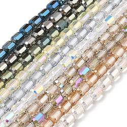 Electroplate Transparent Glass Beads Strands, Faceted, Column, Mixed Color, 5.5x4mm, Hole: 1mm, about 75pcs/strand, 15.55~15.67 inch(39.5~39.8cm)(GLAA-C029-02A)