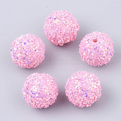 Acrylic Beads, Glitter Beads,with Sequins/Paillette, Round, Pearl Pink, 19.5~20x19mm, Hole: 2.5mm(SACR-T345-01E-19)