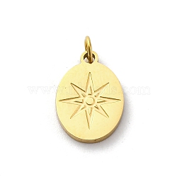 304 Stainless Steel Charms, with Jump Ring, Oval with Star Charm, Ion Plating(IP), Real 18K Gold Plated, 13x9x1mm, Hole: 2.5mm(STAS-E550-31G)