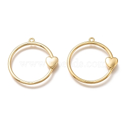 Brass Pendants, Long-Lasting Plated, Ring with Heart, Real 18K Gold Plated, 28.5x28x2.8mm, Hole: 1.5mm(KK-Z013-01G)