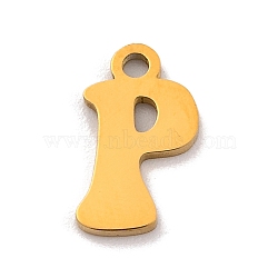 201 Stainless Steel Charms, Laser Cut, Letter Charm, Letter P, 10.5x6x1mm, Hole: 1.2mm(STAS-U016-01G-P)