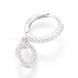 925 Sterling Silver Hoop Earrings, Dangle Earrings, with Cubic Zirconia, Carved with S925, Letter, Clear, Platinum, Letter.O, 19mm; Pendants: about 9x6x1.5mm; Pin: 0.6mm(EJEW-D251-O-P)