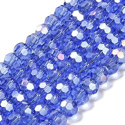 Transparent Glass Beads, 32 Facets, AB Color Plated, Round, Cornflower Blue, 6x5.5mm, Hole: 1.2mm, about 91~93pcs/strand, 19.57''~19.92''(49.7~50.6cm)(EGLA-A035-T6mm-B14)