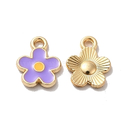 Alloy Enamel Charms, Golden, Flower Charms, Lilac, 12.5x10x1.5mm, Hole: 1.6mm(ENAM-D043-02G-04)