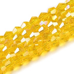 Transparent Electroplate Glass Beads Strands, AB Color Plated, Faceted, Bicone, Gold, 3.5~3.8x3mm, Hole: 0.8mm, about 113~115pcs/strand, 14.17~14.37 inch(36~36.5cm)(EGLA-A039-T3mm-B22)