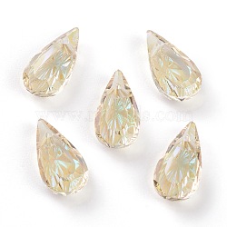 Embossed Glass Rhinestone Pendants, Teardrop, Faceted, Paradise Shine, 14x7x4mm, Hole: 1.2mm(GLAA-J101-06A-001PS)