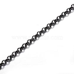 304 Stainless Steel Rolo Chains, Unwelded, with Spool, for Jewelry Making, Electrophoresis Black, 3x1mm, about 32.8 Feet(10m)/roll(CHS-H007-50B)