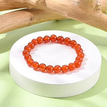 Natural Carnelian Beaded Stretch Bracelets, Round, 2 inch(5.2cm), Bead: 8mm