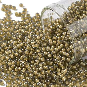 TOHO Round Seed Beads, Japanese Seed Beads, (375) Inside Color Topaz/Light Gray Lined, 11/0, 2.2mm, Hole: 0.8mm, about 5555pcs/50g