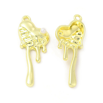 Rack Plating Alloy with ABS Plastic Imitation Pearl Pendants, Cadmium Free & Nickel Free & Lead Free, Melting Heart Charms, Light Gold, 32.5x13x5mm, Hole: 1.6mm