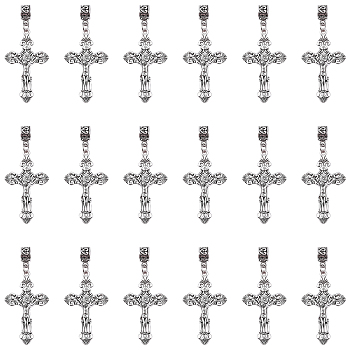 CHGCRAFT Tibetan Style Alloy European European Dangle Charms, Large Hole Pendants, Crucifix Cross, For Easter, Antique Silver, 67mm, Hole: 5mm, 30pcs/box