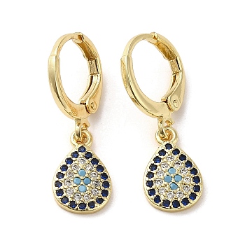 Real 18K Gold Plated Brass Dangle Leverback Earrings, with Cubic Zirconia, Teardrop, 25x8mm
