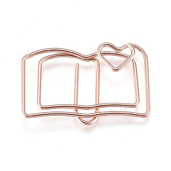 Book Shape Iron Paperclips, Cute Paper Clips, Funny Bookmark Marking Clips, Rose Gold, 19x30x3mm
