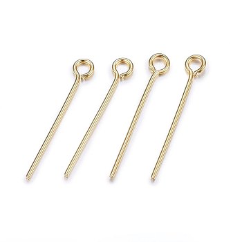 304 Stainless Steel Eye Pins, Golden, 18mm, Hole: 1.5mm, Pin: 0.6mm