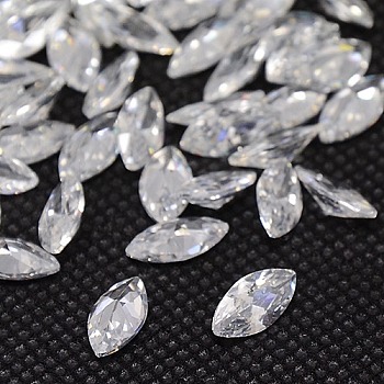 Clear Grade A Horse Eye Cubic Zirconia Pointed Back Cabochons, Faceted, 4x2x1.4mm