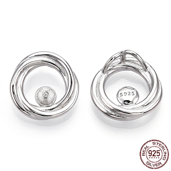 Rhodium Plated 925 Sterling Silver Peg Bails, Ring Shape, For Half Drilled Beads, Nickel Free, with S925 Stamp, Real Platinum Plated, 14.5x14x5.5mm, Hole: 1.8mm, Pin: 0.9mm