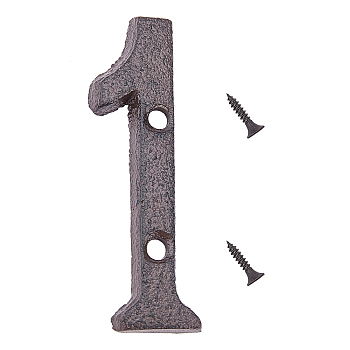 Iron Home Address Number, with 2pcs Screw, Num.1, Num.1: 74x19x5mm, Hole: 5.3mm