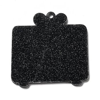 Acrylic Pendants, with Glitter Powder, for DIY Making Keychain, Television, Black, 49.5x48x2mm, Hole: 3mm