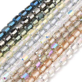 Electroplate Transparent Glass Beads Strands, Faceted, Column, Mixed Color, 5.5x4mm, Hole: 1mm, about 75pcs/strand, 15.55~15.67 inch(39.5~39.8cm)