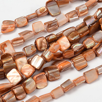 Erose Natural Shell Beads Strands, Dyed, Orange, about 8~17.5mm long, 5~8mm wide, about 40pcs/strand, hole: about 1mm, 16 inch